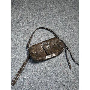 Y2K Dark Brown leather baguette horsebit studs chain shoulder bag